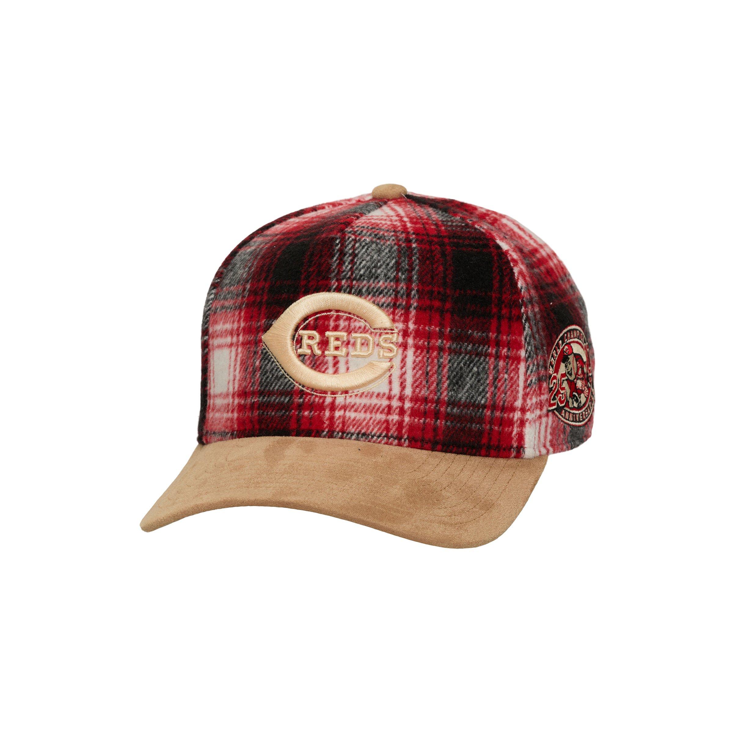 Mitchell & Ness Cincinnati Reds Plaid Snapback Hat - Red - RED
